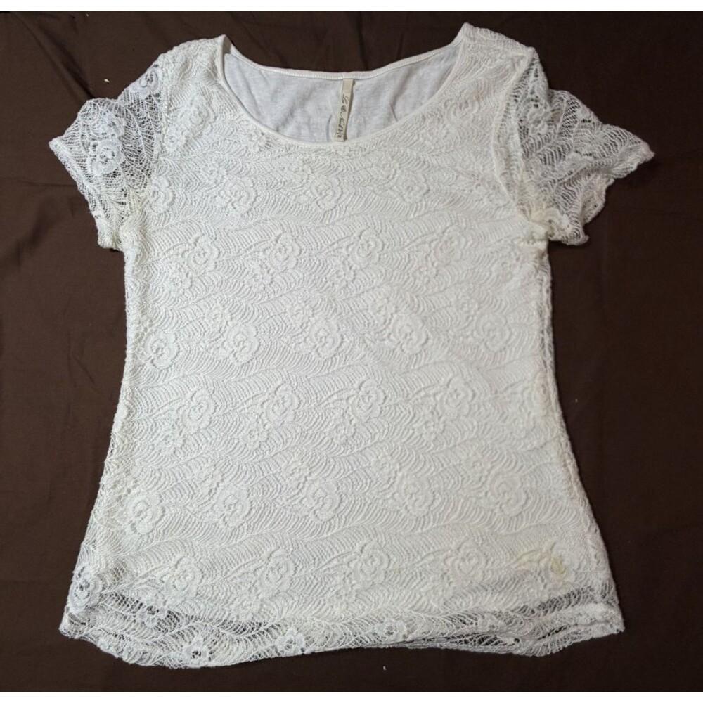Leo & Nicole Women's White Lace Lined Top Size Medium M
